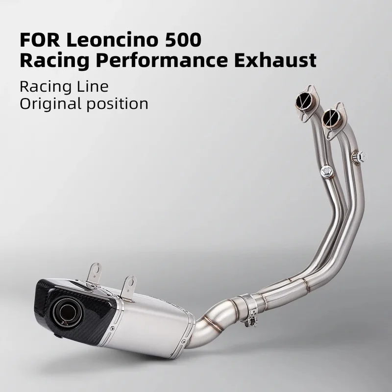 Exhaust Front Link Pipe with Carbon Fiber Tip for Benelli Leoncino 500 BJ500 Motorcycle Muffler Slip-On Adapter Stainless Steel