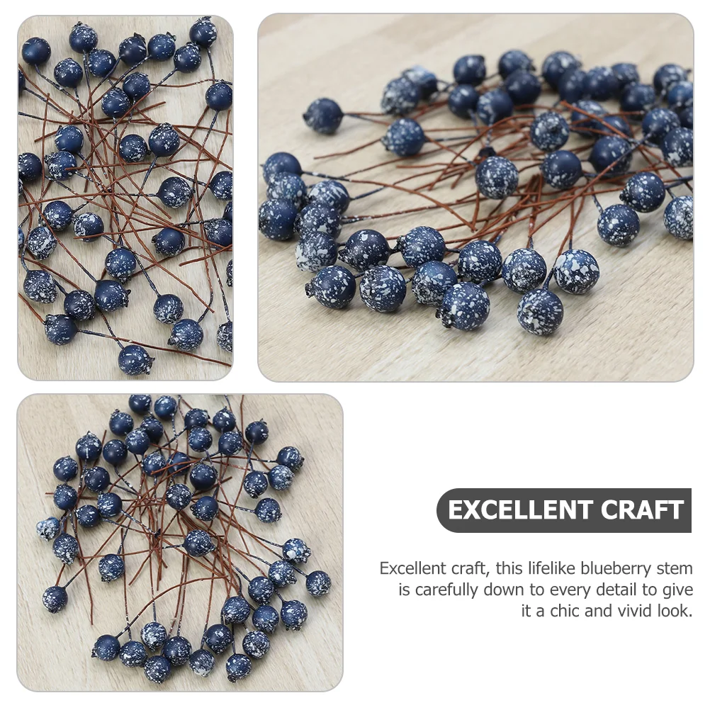 100 Pcs Fake Blueberry Sticks Branches Simulation Decoration Christmas Picks Holly Artificial Foam Fruit