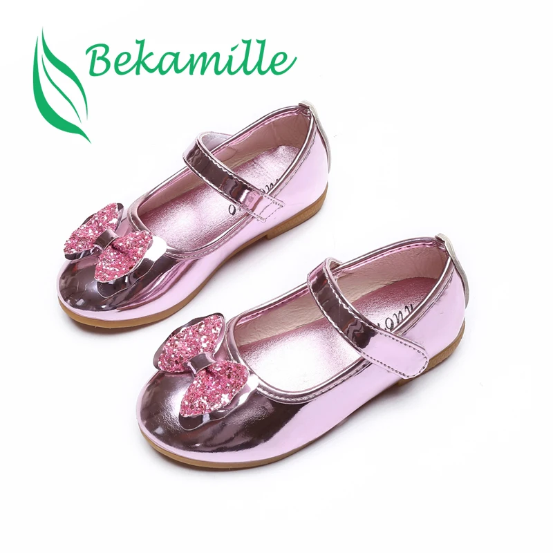 Zapatos de cuero de princesa con lazo de lentejuelas para niñas, sandalias para niñas, zapatos casuales para niñas, zapatos de baile, verano y