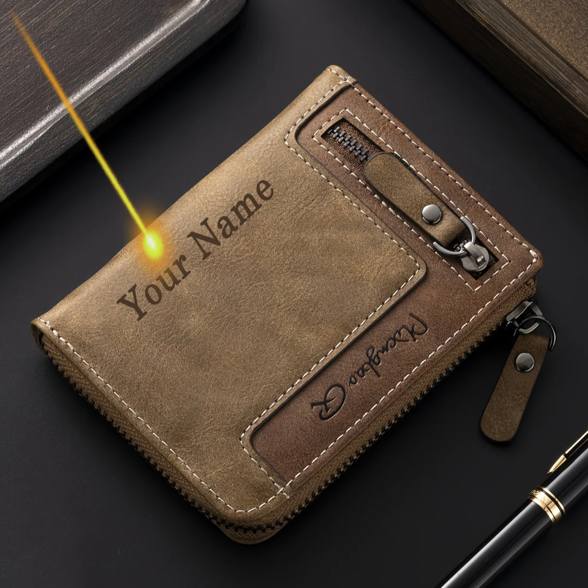 Custom Name Frosted PU Blocking Multi Card Slot Purse, Personalized Men's Wallet for Husband, Romantic Anniversary Gift for Him