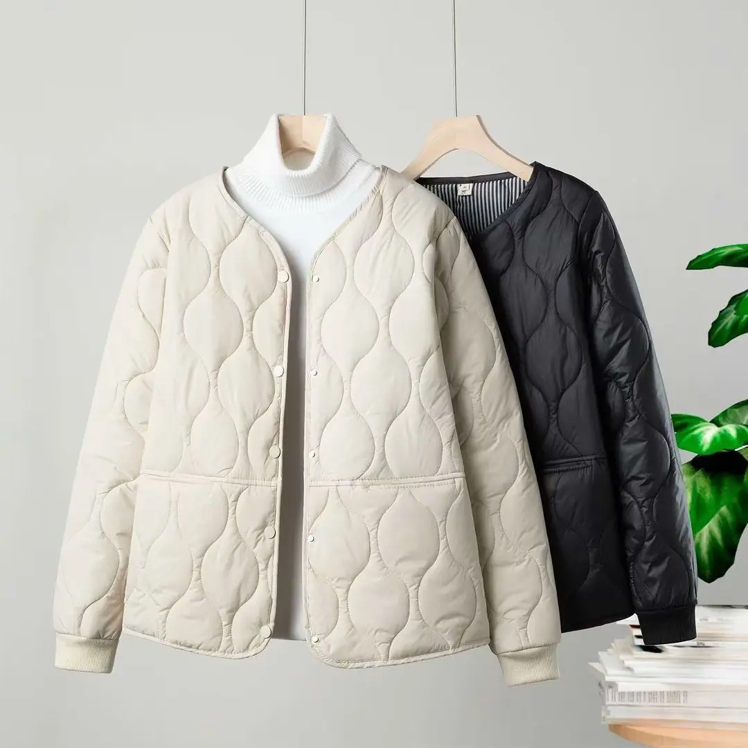 Autumn Winter Quilted Jacket Warm Women Parkas Lightweight Cotton-padded Jacket Long Sleeve Single-breasted Chic Coat Windproof
