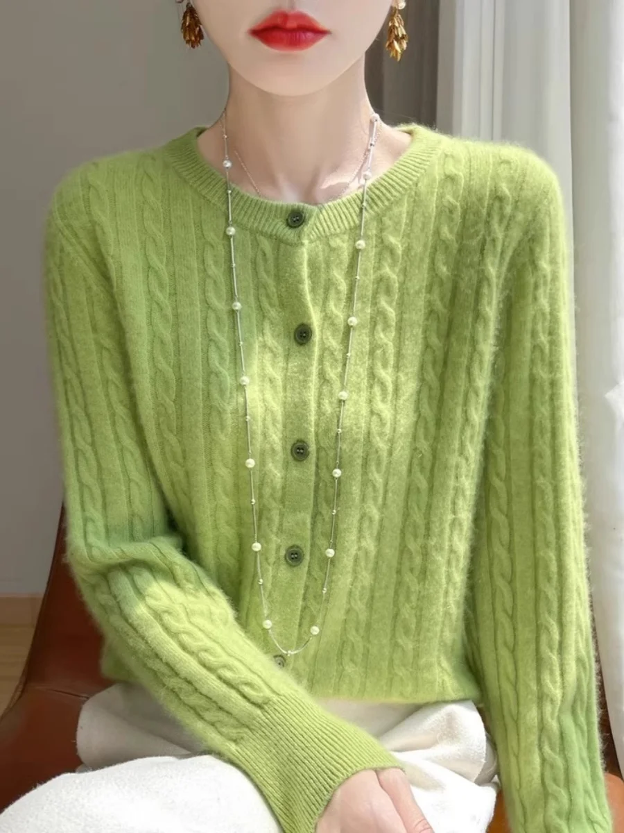 Women's Knitted Woolen Cardigan Sweater round Ne Tassel Autumn Winter Faion Outerwear Long Sve Regular Fit  Color