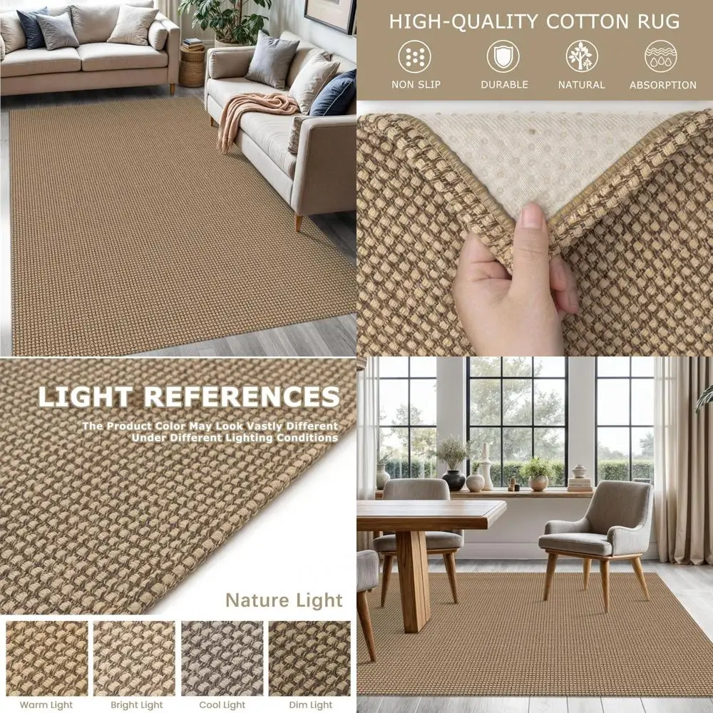 

KOZYFLY Washable Area Rug 5x7 ft Rubber Backed Non Slip Rugs for Living Room Braided Cotton Bedroom Rug Woven Office Rugs Indoor