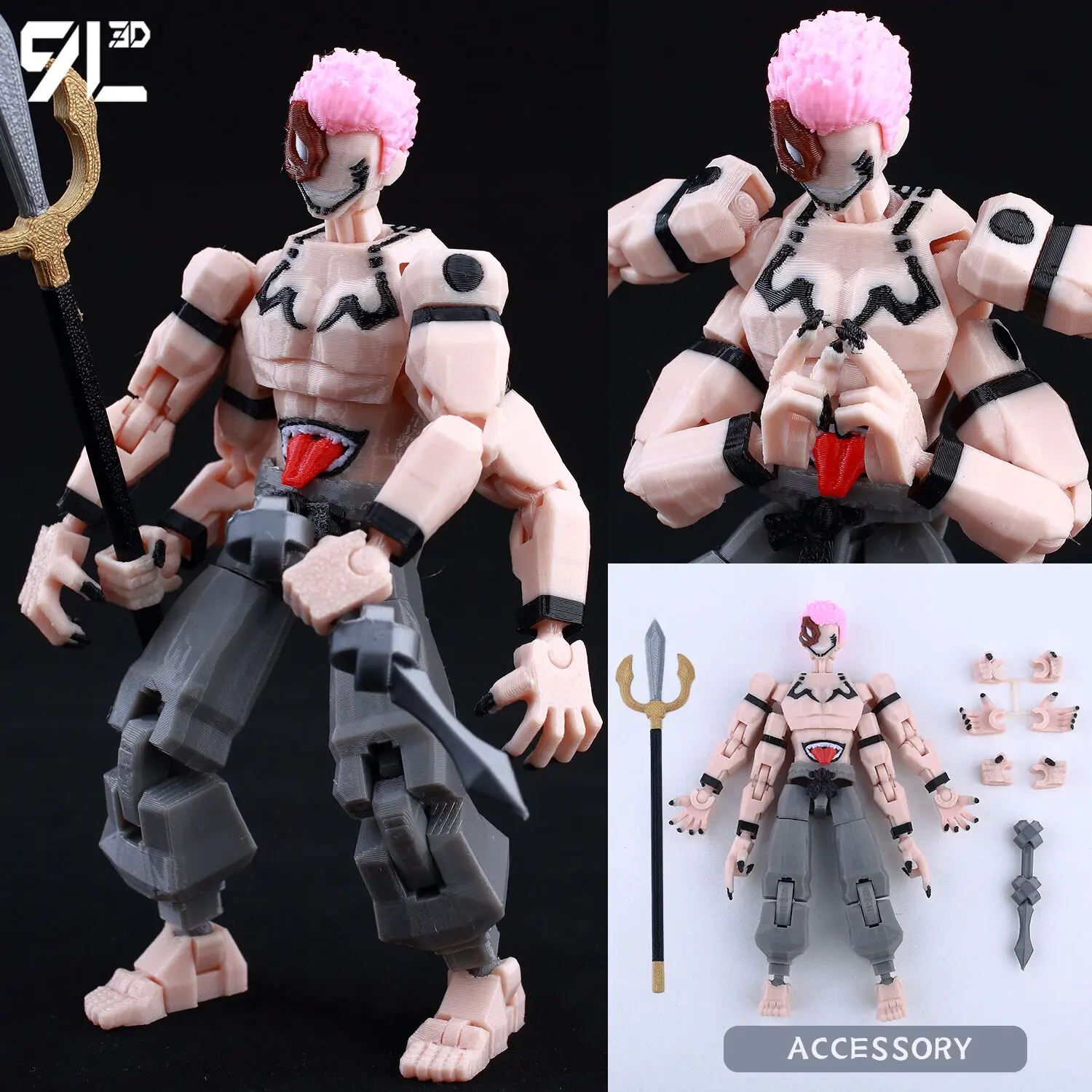 9L3D Titan 13 Vormontiertes Gojo Sukuna Jujutsu Toji Actionfiguren-Set 3D-Druck Dummy Glücksbringer Vollkörper Mechanischer Roboter Spielzeug