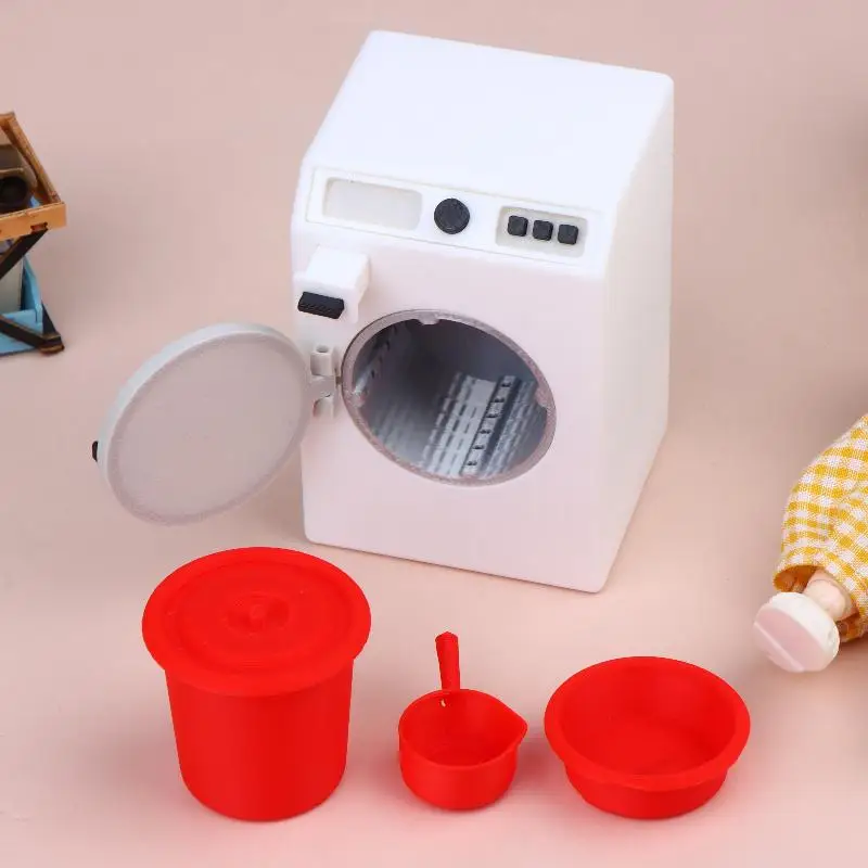 Miniature Dollhouse Washing Machine Set of 1 Bucket Basin Decorative Realistic Laundry Room Ornament For Playhouse