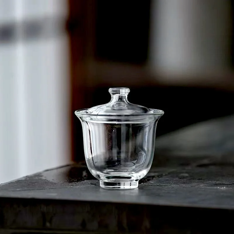 80ML Transparent High Borosilicate Glass Gaiwan Tea Cover Bowl Tea Cup and Lid Heat Resistant Small Teacup Kung Fu Tea Set Acces