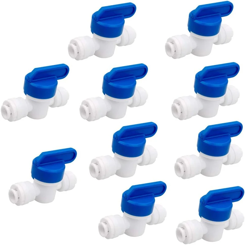 10pcs 1/4 inch OD Tubing&Hose&Pipe Use Inline Shut Off Ball Valve Plastic Quick Connect Fittings for Water Purifier RODI System