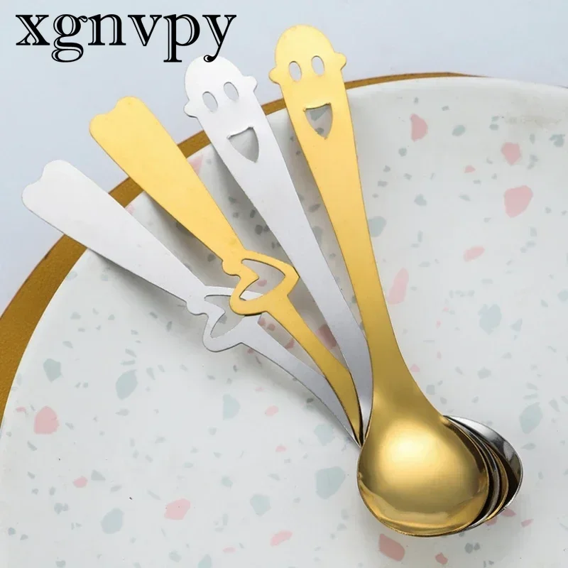 xgnvpy Stainless Steel Coffee Scoop Hollow Heart Smile Face Ice Cream Spoon Wedding Souvenir Gift Kitchen Kids Tool