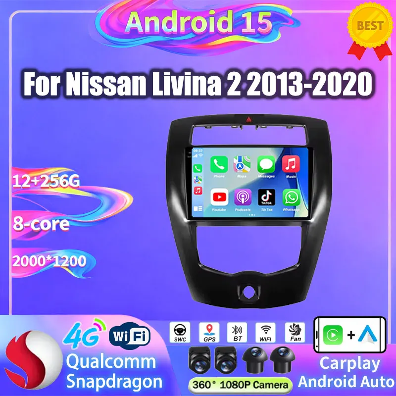 Android 15 For Nissan Livina 2 2013-2020 Car Radio Wireless Carplay Auto Multimedia Video Player 360 QLED GPS Camera DSP Stereo