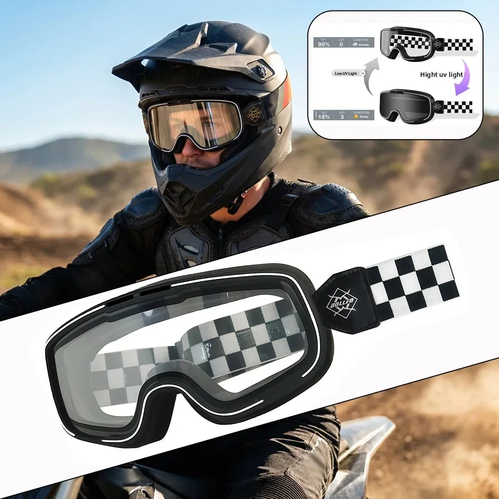 Color Photochromic Motocross Goggles Men Women Dual-Cycle UV400 Helmet Compatible Discoloration Motorcycle Protective Eyewear
