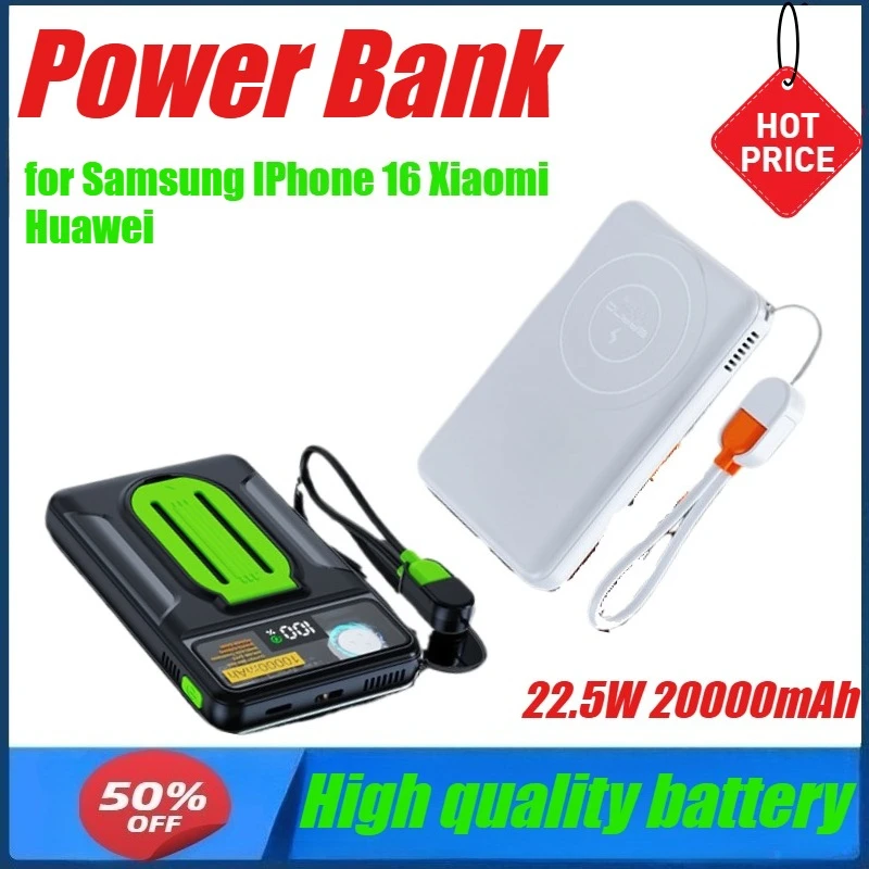 

22.5W 20000mAh Power Bank with Cooling Fan Magnetic Wireless Fast Rechargeable Battery for Samsung IPhone 16 Xiaomi Huawei