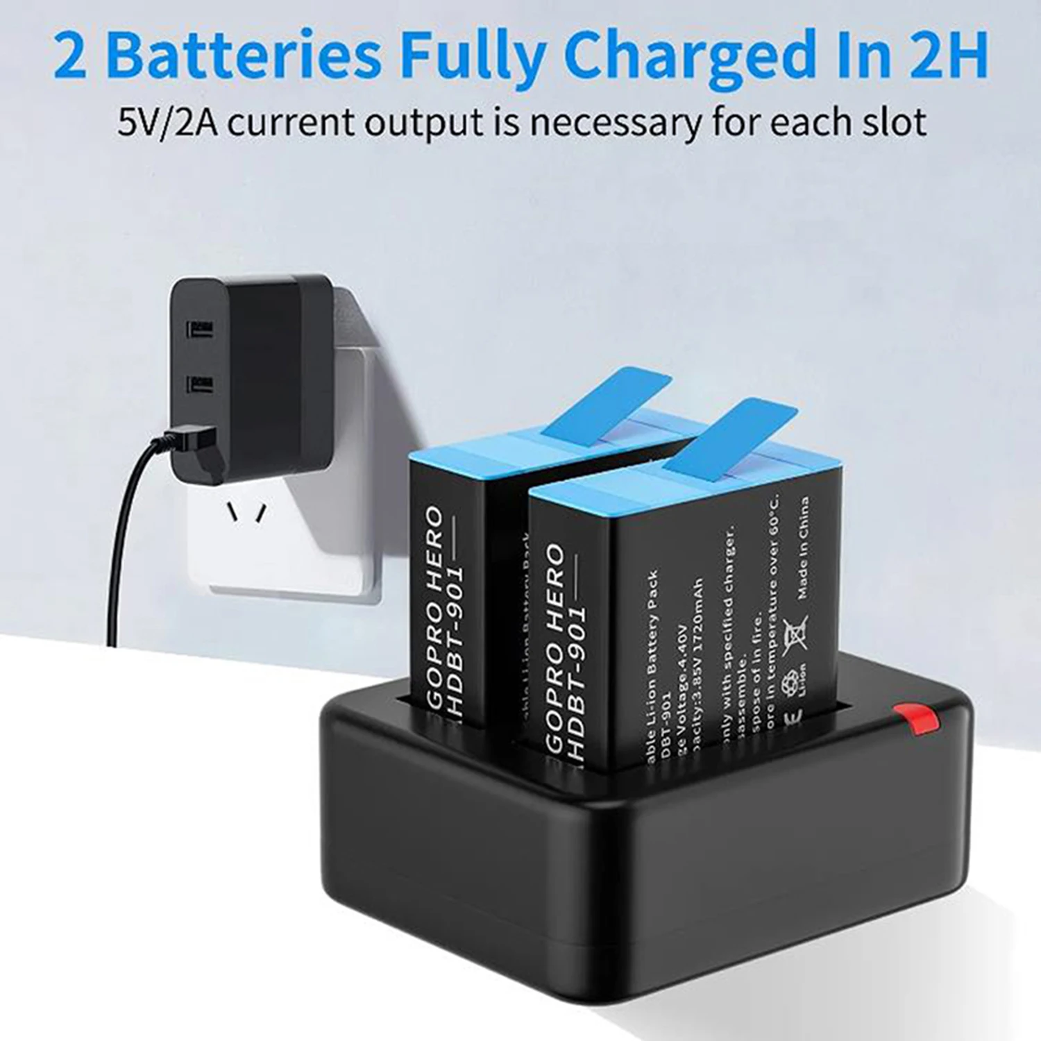 Dual USB Battery Charger For GoPro Hero 9/10/11/12/13 2-Slot Charging Dock With Type-C Micro USB Input 4.4V 800mA Output
