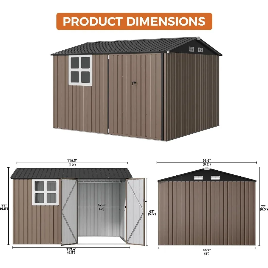 Outdoor Storage Shed with Clear Window for Tools, Brown Polyethylene, Weather-Resistant, Lockable Door and Ventilation