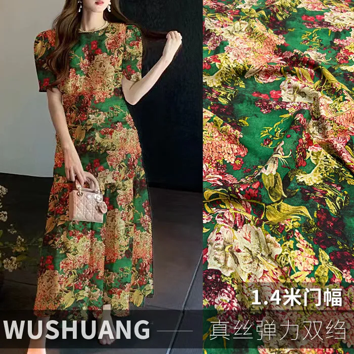Tropical Floral Print Silk Stretch Crepe De Chine Fabric Mulberry Silk Material For Dresses 140cm Wide Blouse