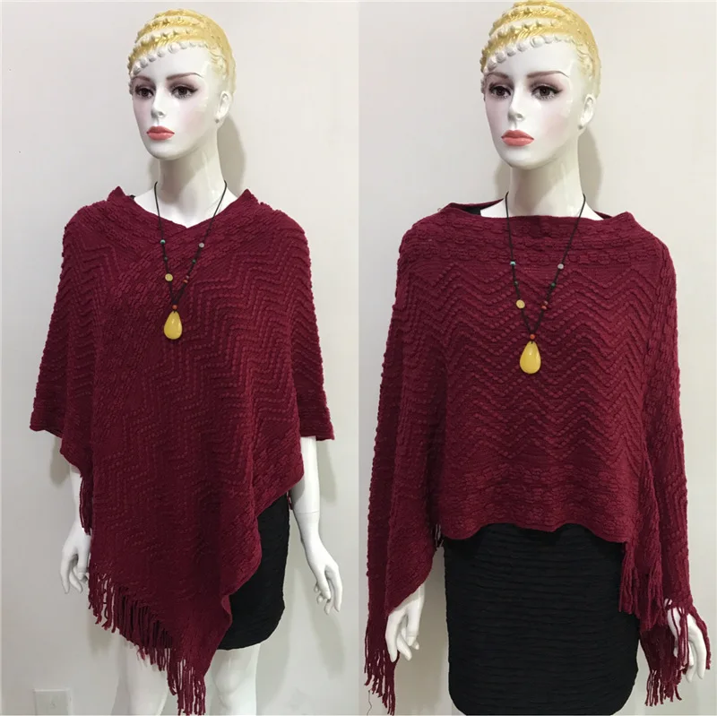 

Spring Autumn Shawl Leisure Pullover Women Sweater Coat Knitting Fashion Pullover Lady Cloak Shawl Shopping Outside Wine Red