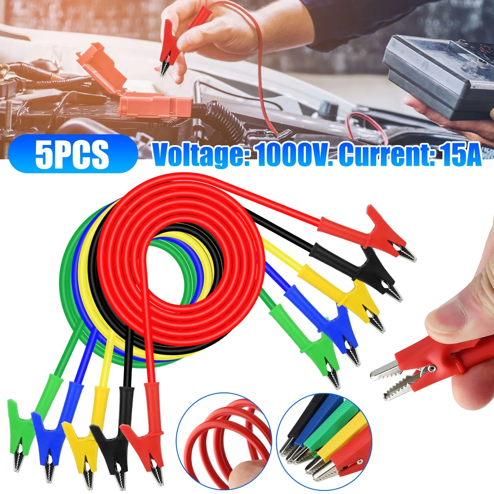 5Pcs Alligator Clips Electrical Test Leads Set for Electrical Testing  3.3ft Jumper Wires Cables 30V 15A Flexible Cable Wire