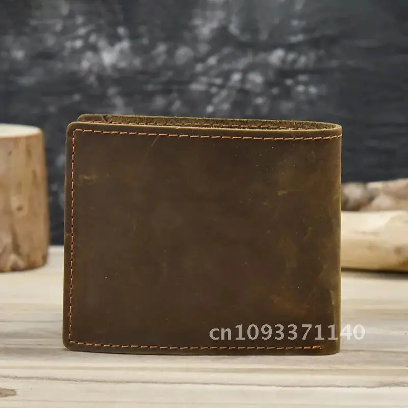 Crazy Horse Leather Short Wallet For Men Male Vintage Purse Wallet Card Holder Coins Purse Retro Fashion Men Wallet Dropshipping