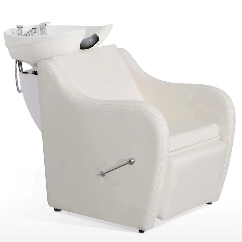 

Backwash Shampoo Station Chair with Legrest, UPC Ceramic Shampoo Bowl and Chair Set for Home Salon, Barbershop 9089 Off White
