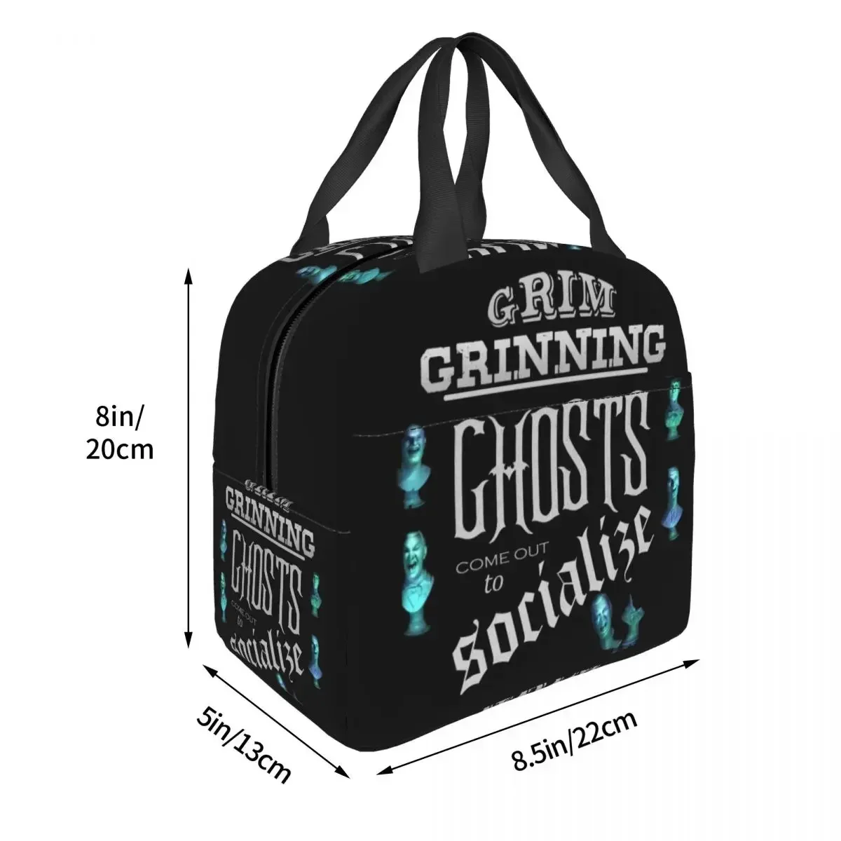 Halloween Grim Grinning Ghost Thermal Insulated Lunch Bag Haunted Mansion Resuable Lunch Container Box For Women Kids Food Bags