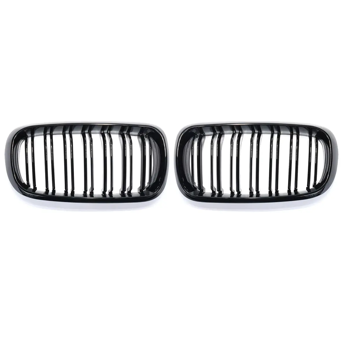 1 Pair ABS Glossy Black 2 Slats Lines Car Front Kidney Sport Grilles For BMW F15 F16 X5 X6 2014-2017 Replacement Grille