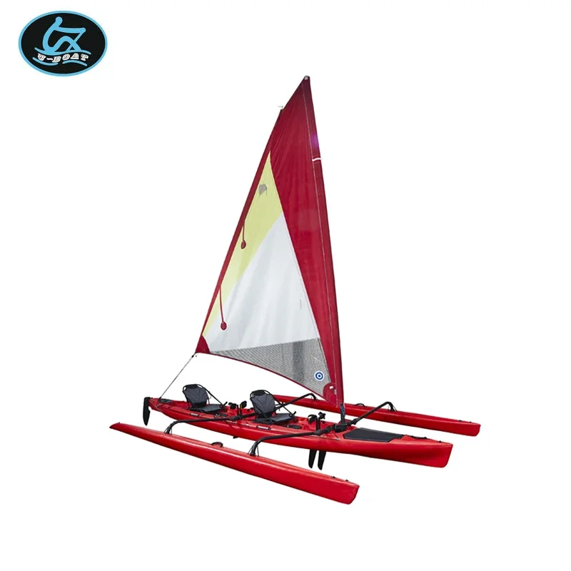 U-boat High quality plastic hand free trimaran ocean pedal drive sailboat with rudder system