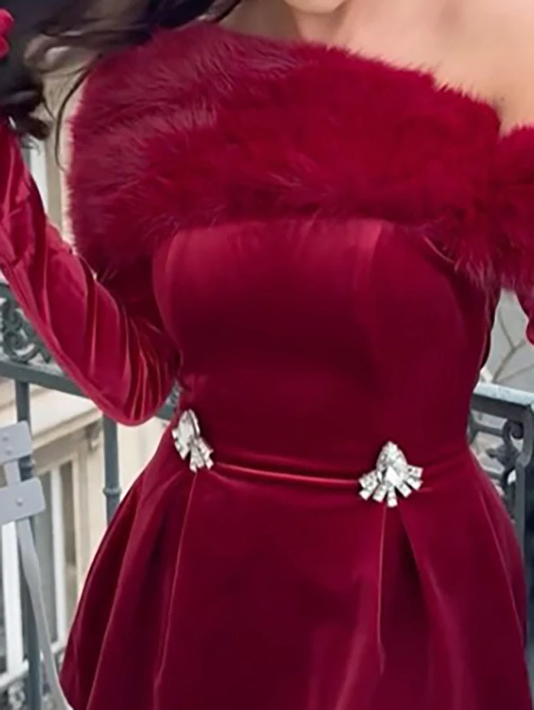 

Элегантное женское однотонное вечернее платье с шалью, сексуальное зимнее короткое платье с открытыми плечами, винтажное бархатное платье для выпускного вечера с высокой талией и складками