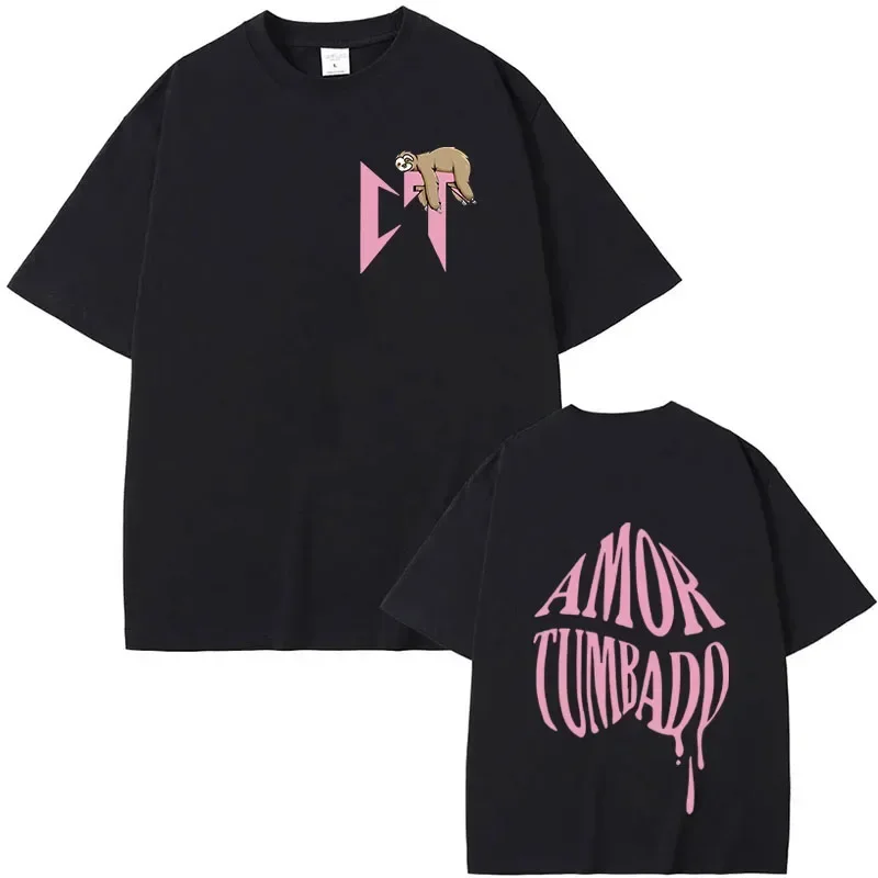 Singer Natanael Cano Amor Tumbado Pink CT Sloth Print T-shirt Men Women Hip Hop Oversized Streetwear Male Fashion Casual T-shirt