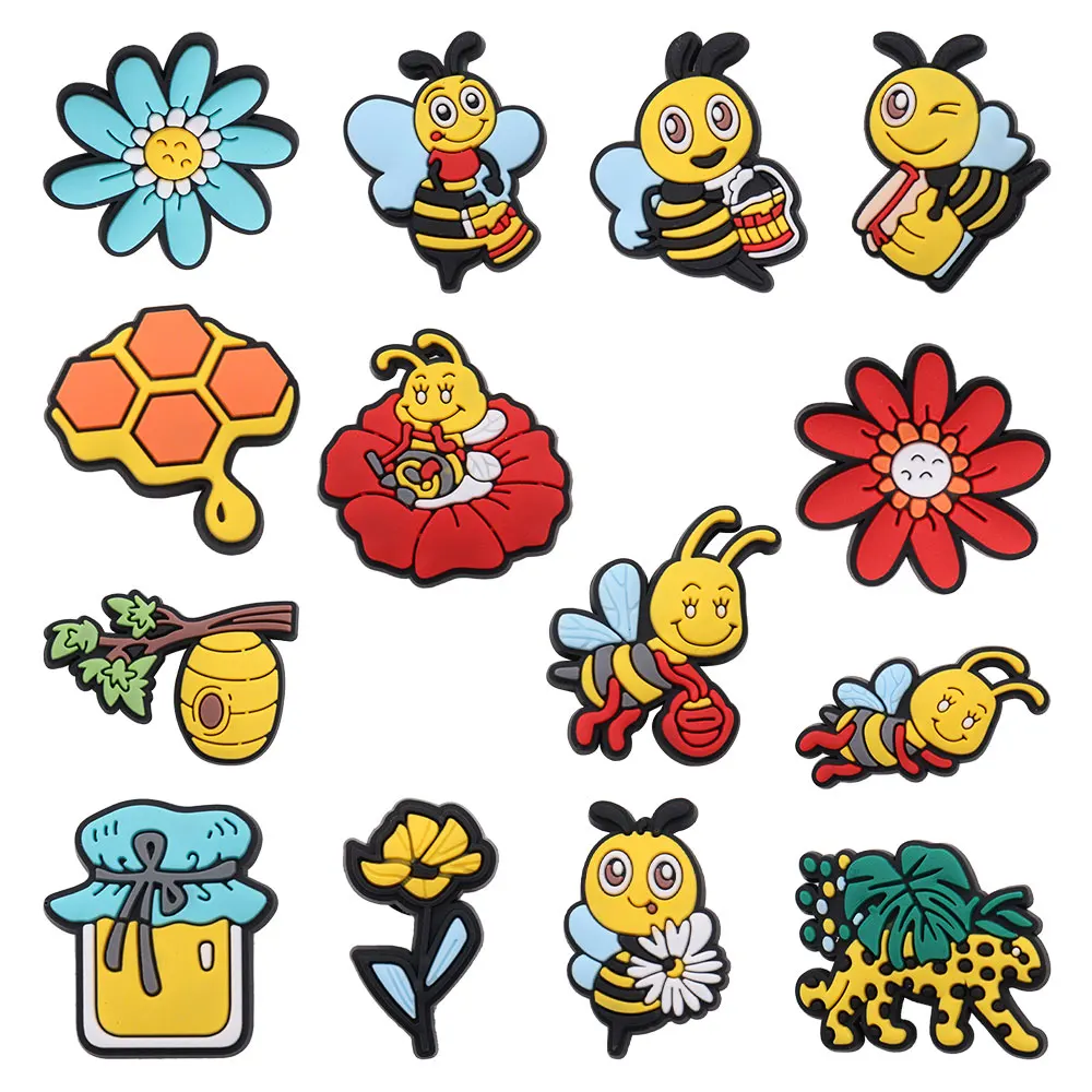 Wholesale 50Pcs Worker-bee Honeycomb Children Shoe Buckle Charms Flowers Decorations DIY  Adult Backpack