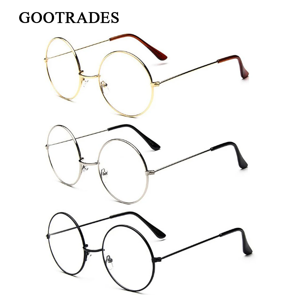 Vrouwen Mannen Mode Vintage Retro Metalen Frames Clear Lens Bril Eyewear Grote Ronde Cirkel Bril