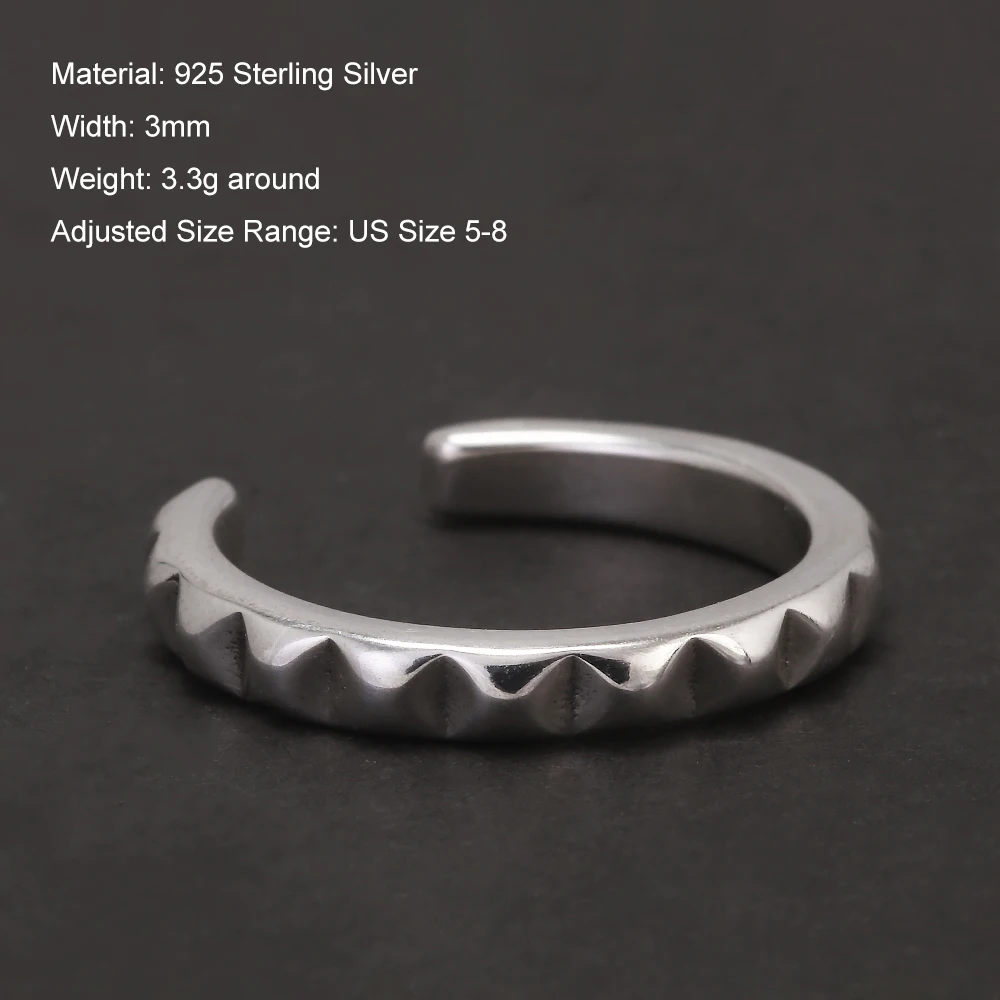 925 Sterling Silver Minimalist Retro Geometric Ring for Women Men Rivet Rings Opening Type Adjustable Punk Creative Jewelry Gift