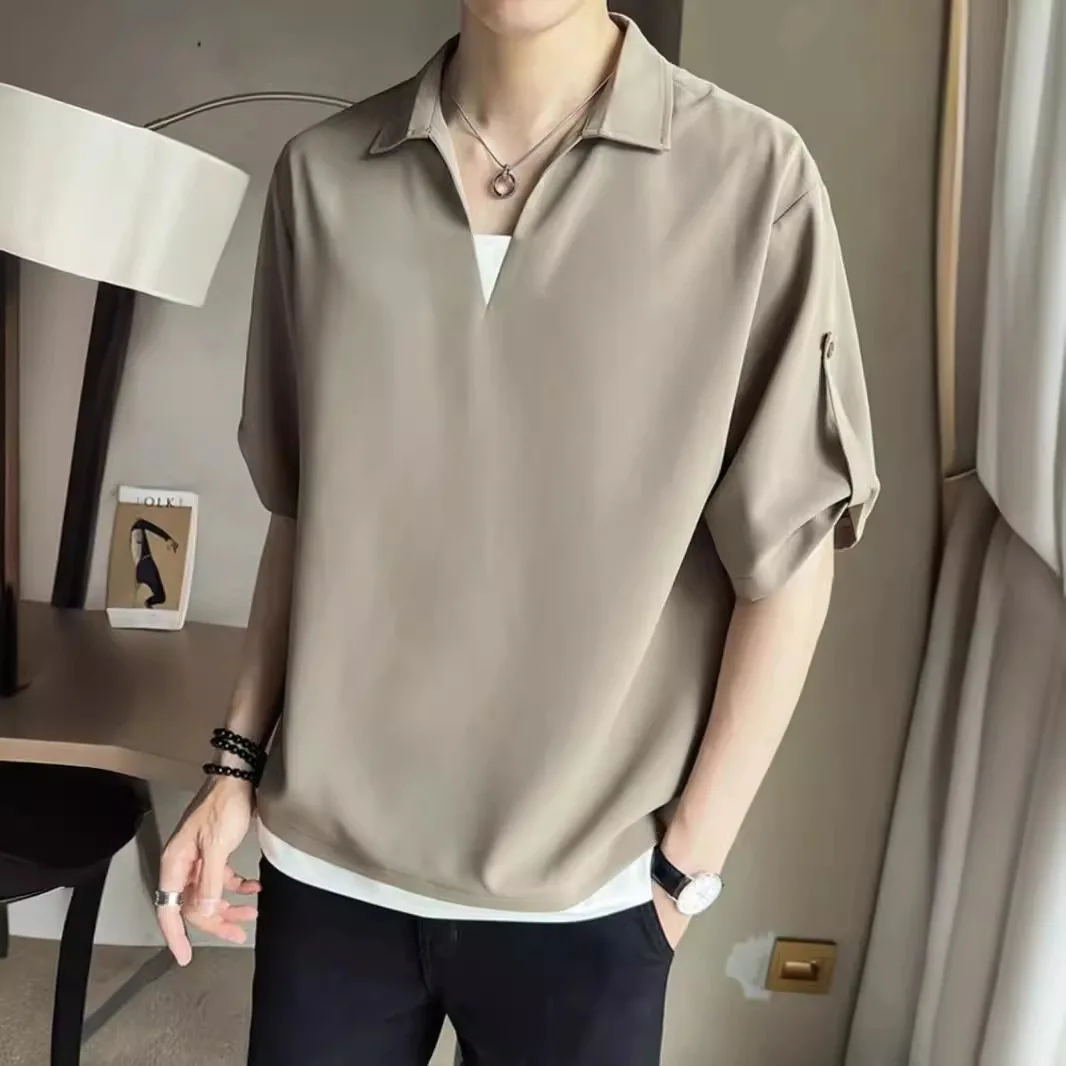 Summer 2026 New Fashion Men's Color-coded Casual Trendy Daily Simple Basic Loose Short Sleeve Polo Shirts Male T-shirts Tops