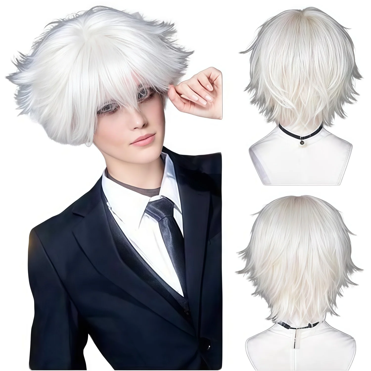 Men's Short Synthetic Straight and Fluffy Wig, Heat-Resistant, Suitable for Anime/Game Cosplay and Daily Wear