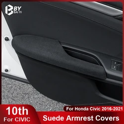 For Honda Civic 10th 2016-2021 Car Door Handle Cover Chamois Glove 4Pcs / Set Tumbled Leather Armrest Cover Interior Accessories