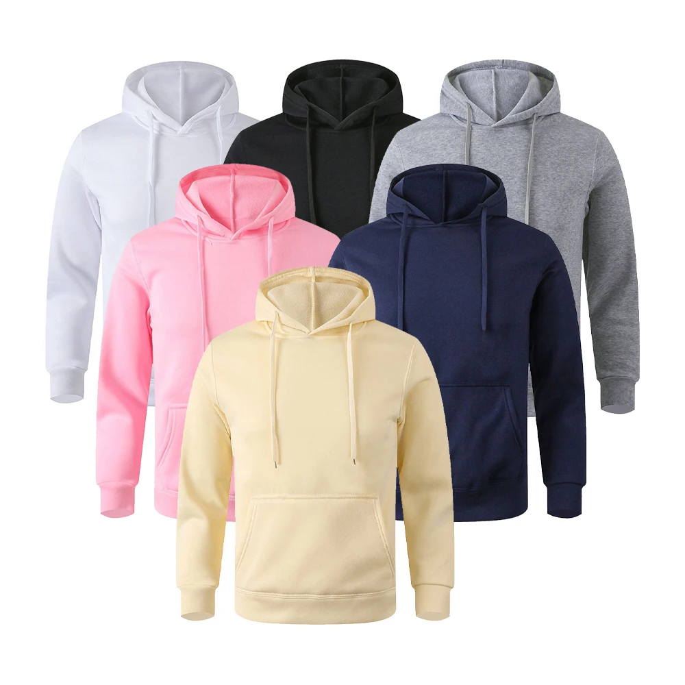 Men's and Women's Warm Sweatshirt Casual Solid Color Streetwear Pullovers Sport Fitness Pocket Hoodies Multi Color