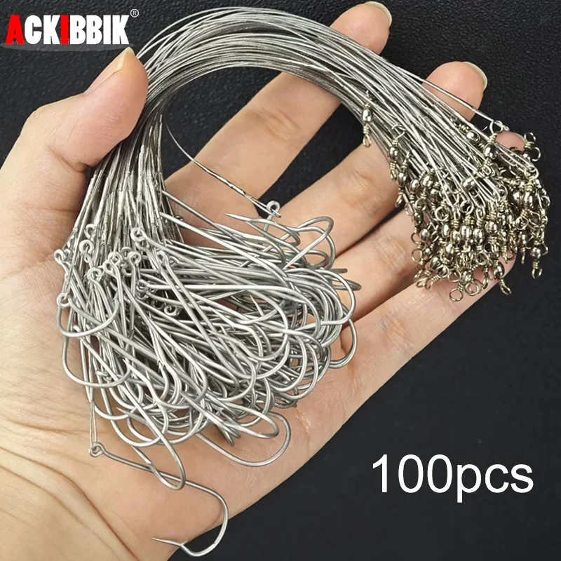 Ackibbik 100 Uds anzuelos de pesca anzuelos de gusano anzuelo suministros de pesca aparejos de pesca anzuelo con alambre de acero y giratorio