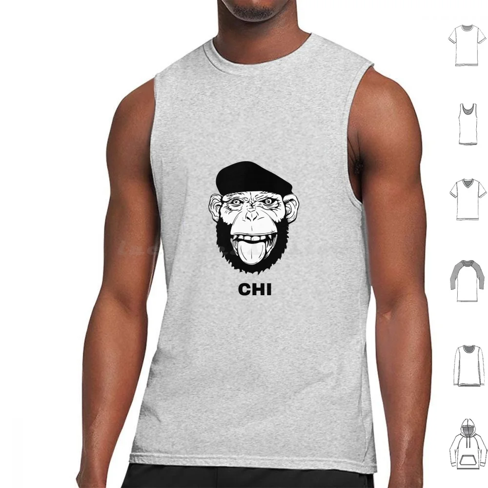 Hand Drawn Smiling Monkey With Beret For T-Shirt Or Other Use Tank Tops Print Cotton Animal Background Cartoon Chimpanzee