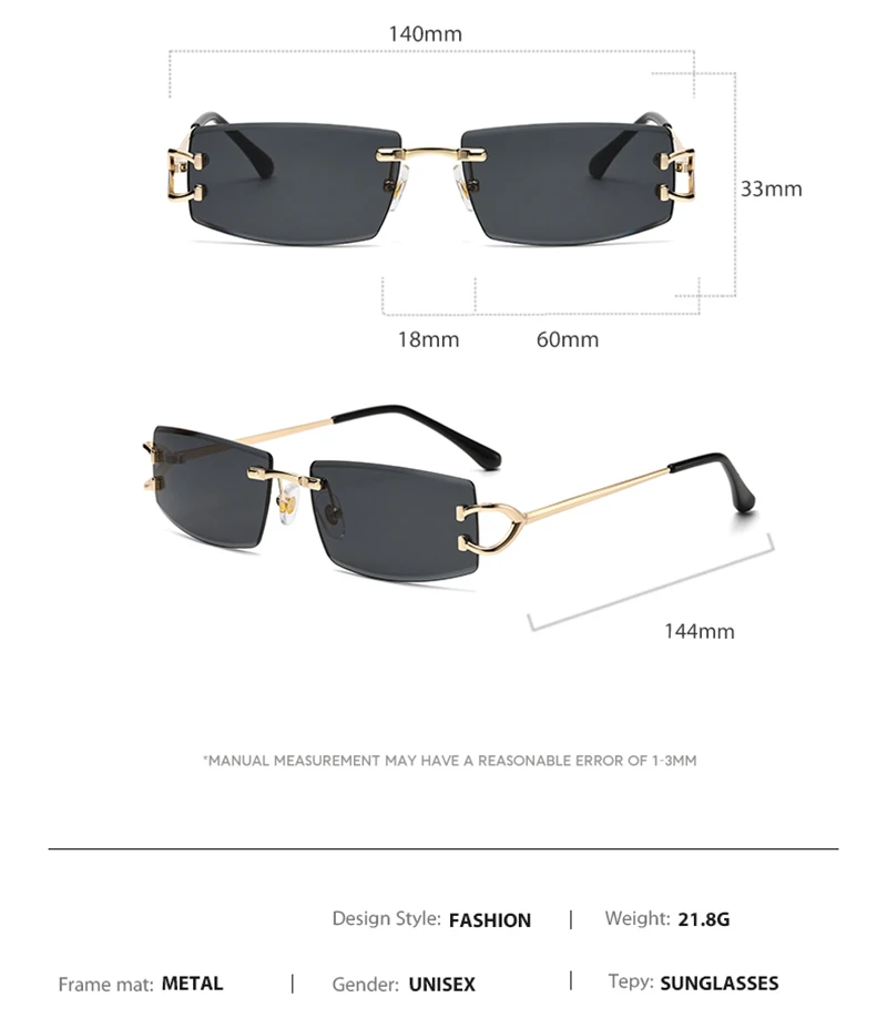 Kachawoo Rechteckige randlose Sonnenbrille für Herren, UV400-Schutz, grün, schwarz, ohne Rahmen, Sonnenbrille für Damen, trendiger europäischer Stil – Detail 4