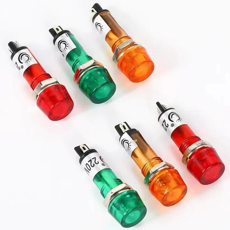 50pcs 10MM Circular Indicator Lamp AC DC6V -380V Small Power Supply Plastic Signal Connector Red Green Yellow Neon Bulb