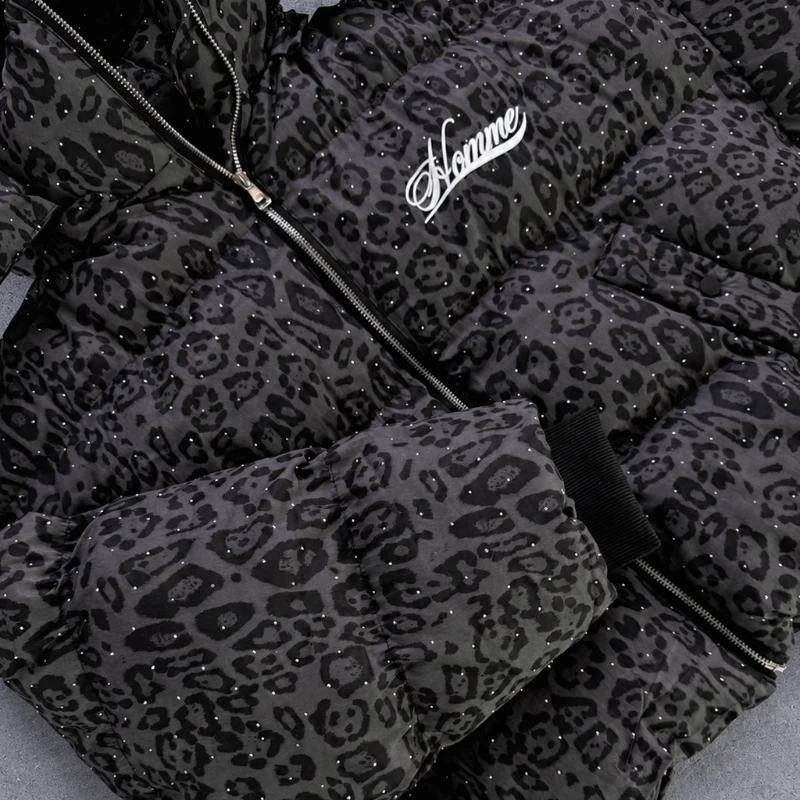 Women's  American Retro Zip Up Outerwear Casual Fashion Leopard Print Parkas Harajuku Winter Padded Jacket Thick Warm Coat