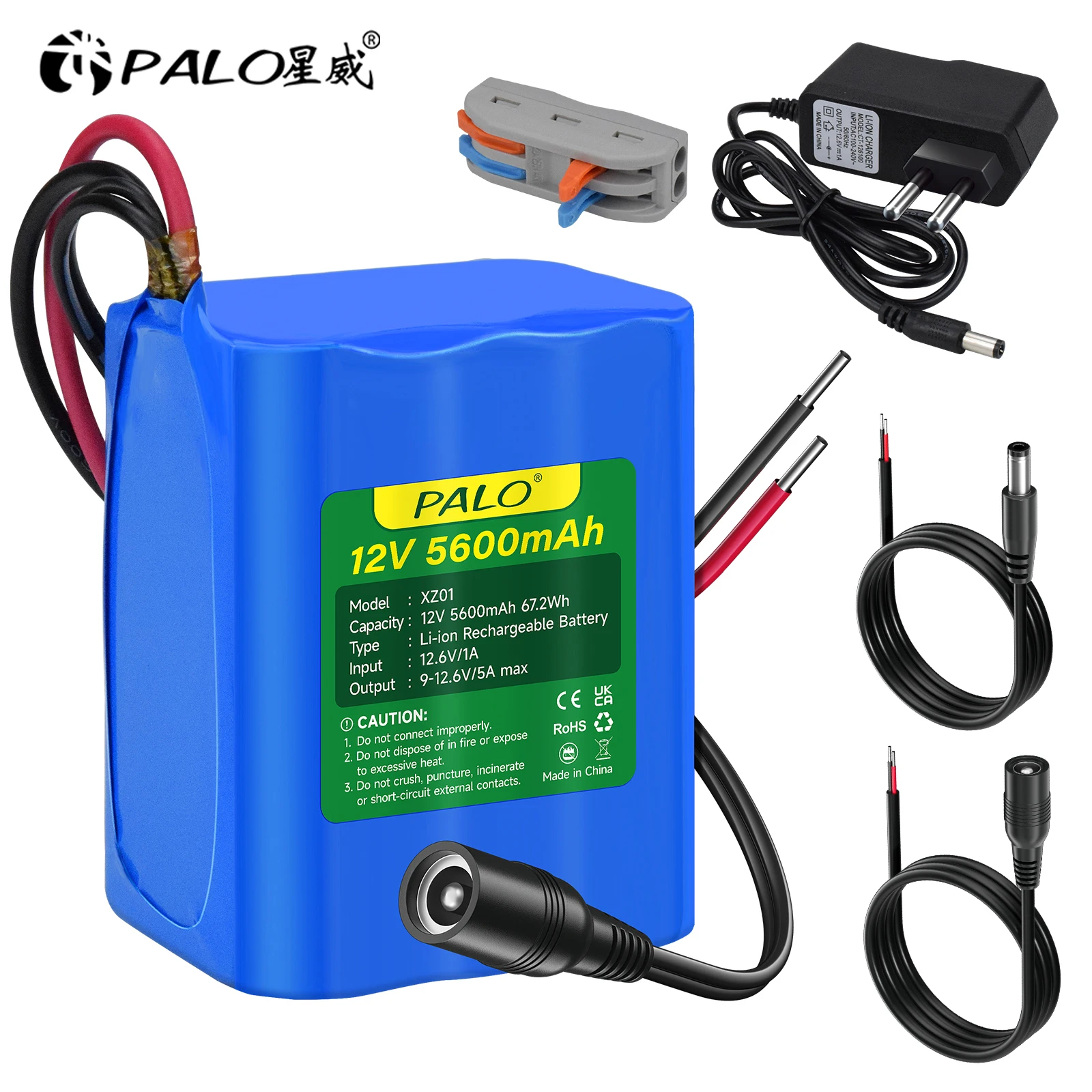 12V 5600mAh 67.2Wh Rechargeable Li-ion Battery Pack with BMS 12.6v Charger for RC Car, Boat, Robot, DlY, Large Capacity Battery