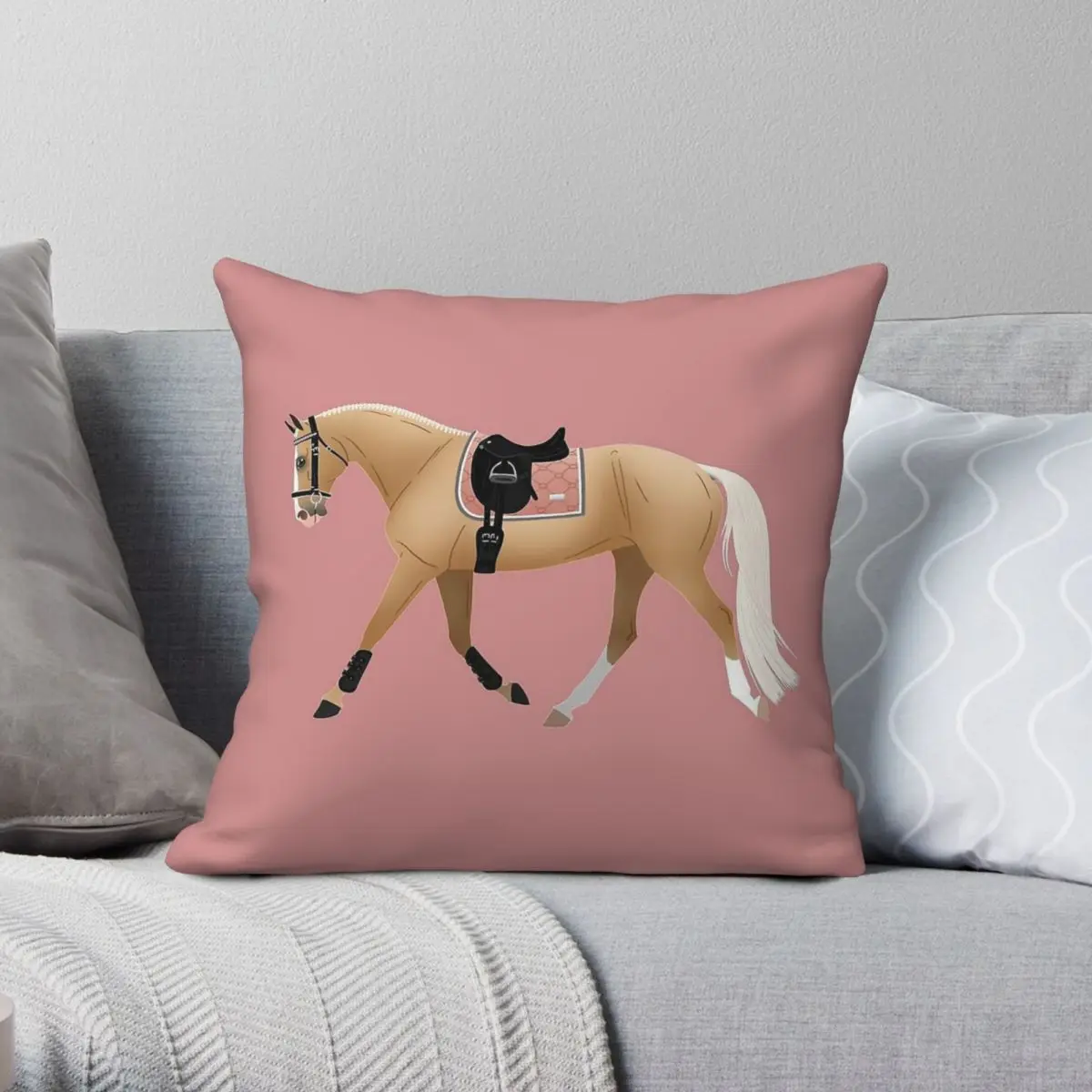 Palomino Dressage caballo equino Rampaige funda de almohada cuadrada poliéster lino terciopelo impreso cremallera funda decorativa funda de cojín para el hogar