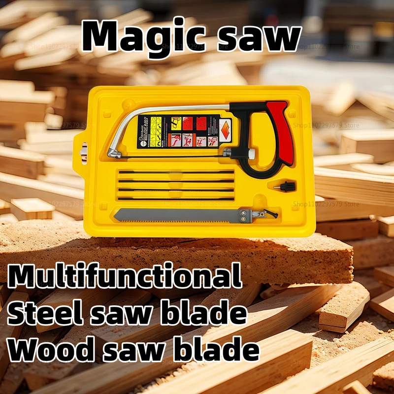 

7-in-1 Multifunctional Hand Saw Kit with Steel Hacksaw for Metal Wood Glass Includes 6 Blades DIY Woodworking and Metal Cutting