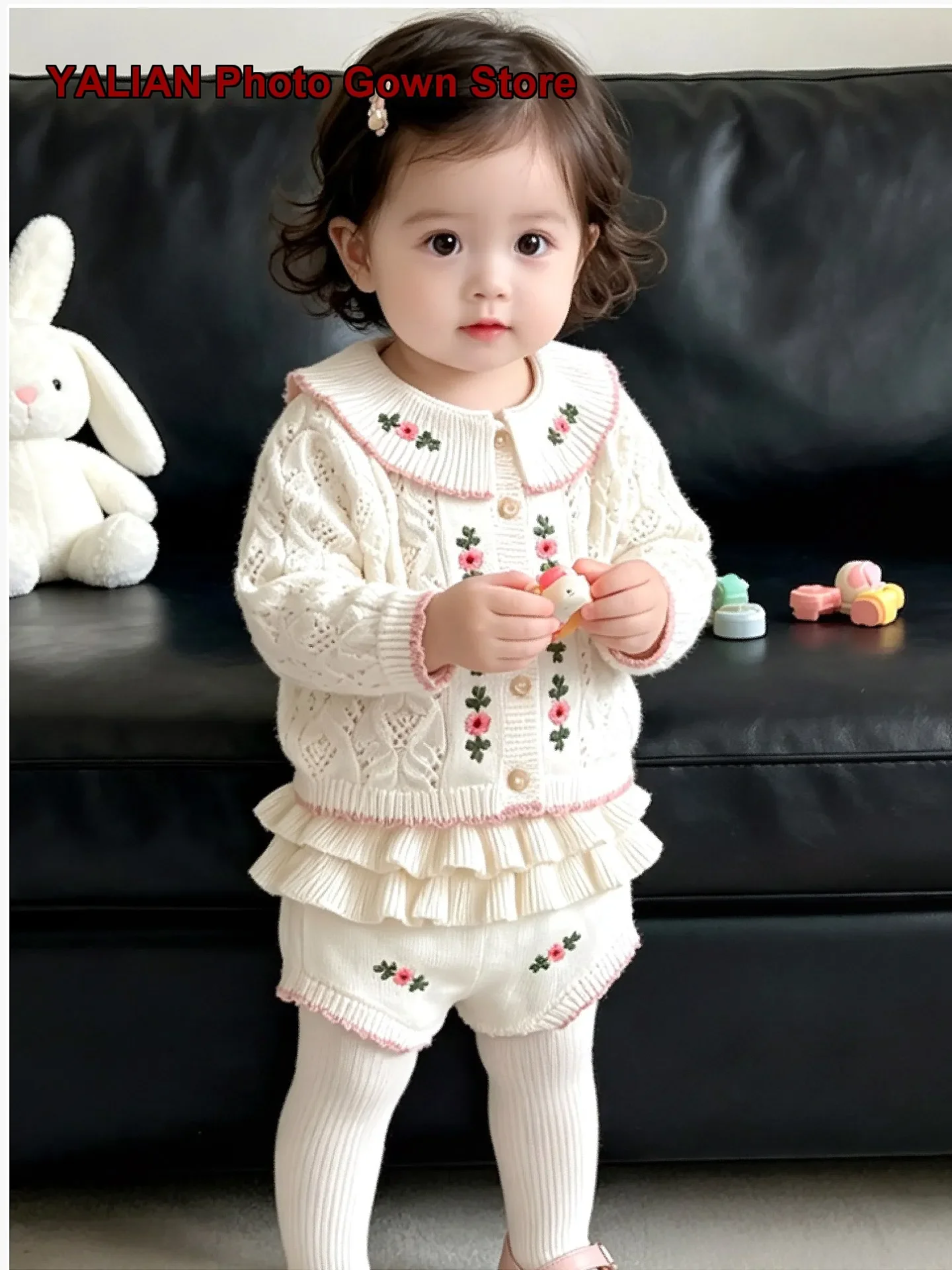 Girls Cardigan Kids Autumn Cotton Knit Top Solid Color Round Neck Little Kids