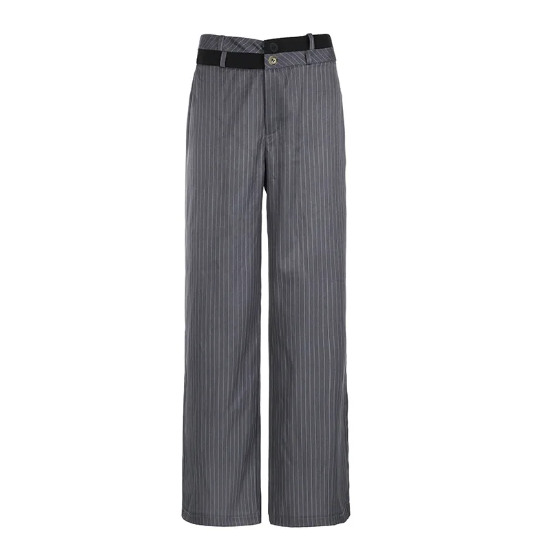 Temperament European and American style casual striped double waist suit pants sexy low waist loose lazy wide leg straight pants