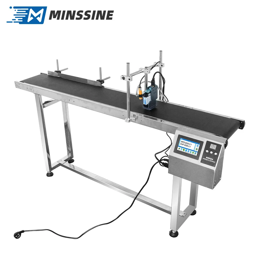 12.7MM Online Batch Coding Tij Machine For Expiry Date Qr Code Tij Online Inkjet Printer With 1.5 Meter Conveyor