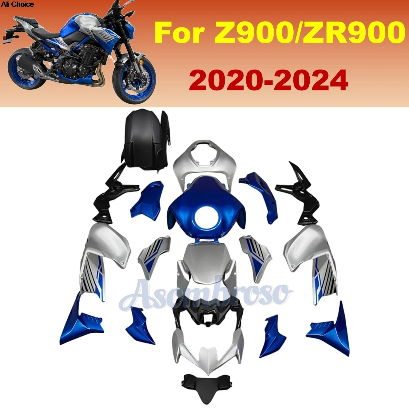 Aftermarket fairings for Kawasaki Z900 2020-2024 ZR900 Z900 SE popular naked kit | Silver with Blue
