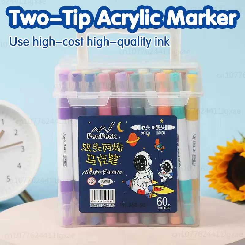 80 Colors Two-Tip Acrylic Markers Non Toxic Quick Dry Waterproof Fade Resistant Smooth Writing Portable For Students Profession