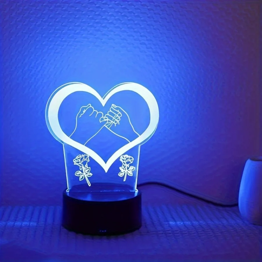 3d Hand Holding Love Night Light, acrilico 7 colori Touch, Led Desktop Decoration regalo luminoso, regalo per amante, alimentato tramite USB