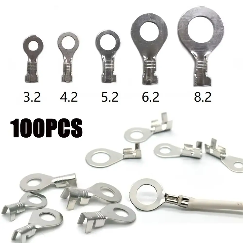 100Pcs Durable M3/M4/M5/M6/M8 DJ431 Terminal Block Brass Tinning Wire Connector Ring Eyes Ring Lugs