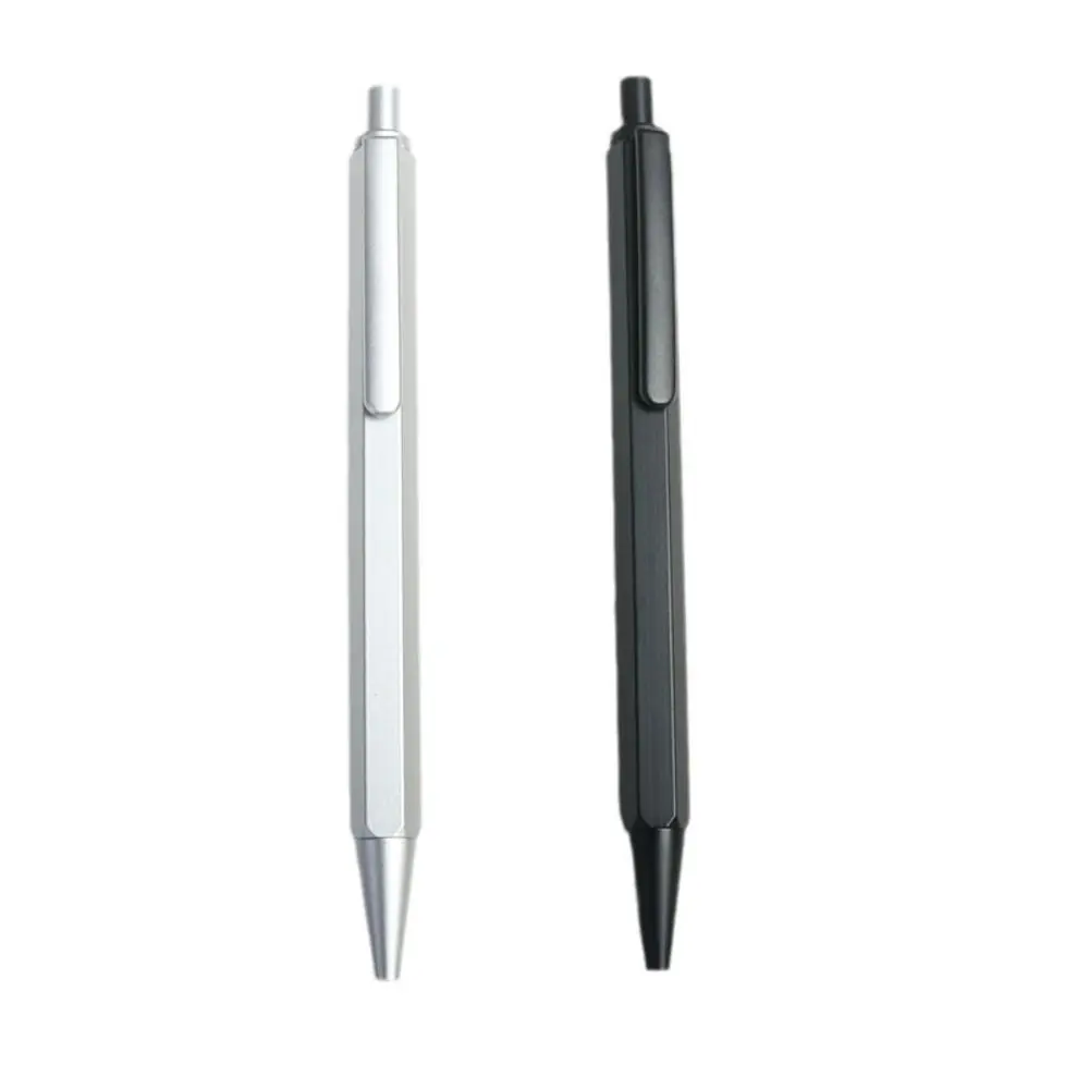 Light Luxury All Metal Ballpoint Pen Black Ink Press Type Writing Pen Hexagonal Design Executive Pen Business Gift